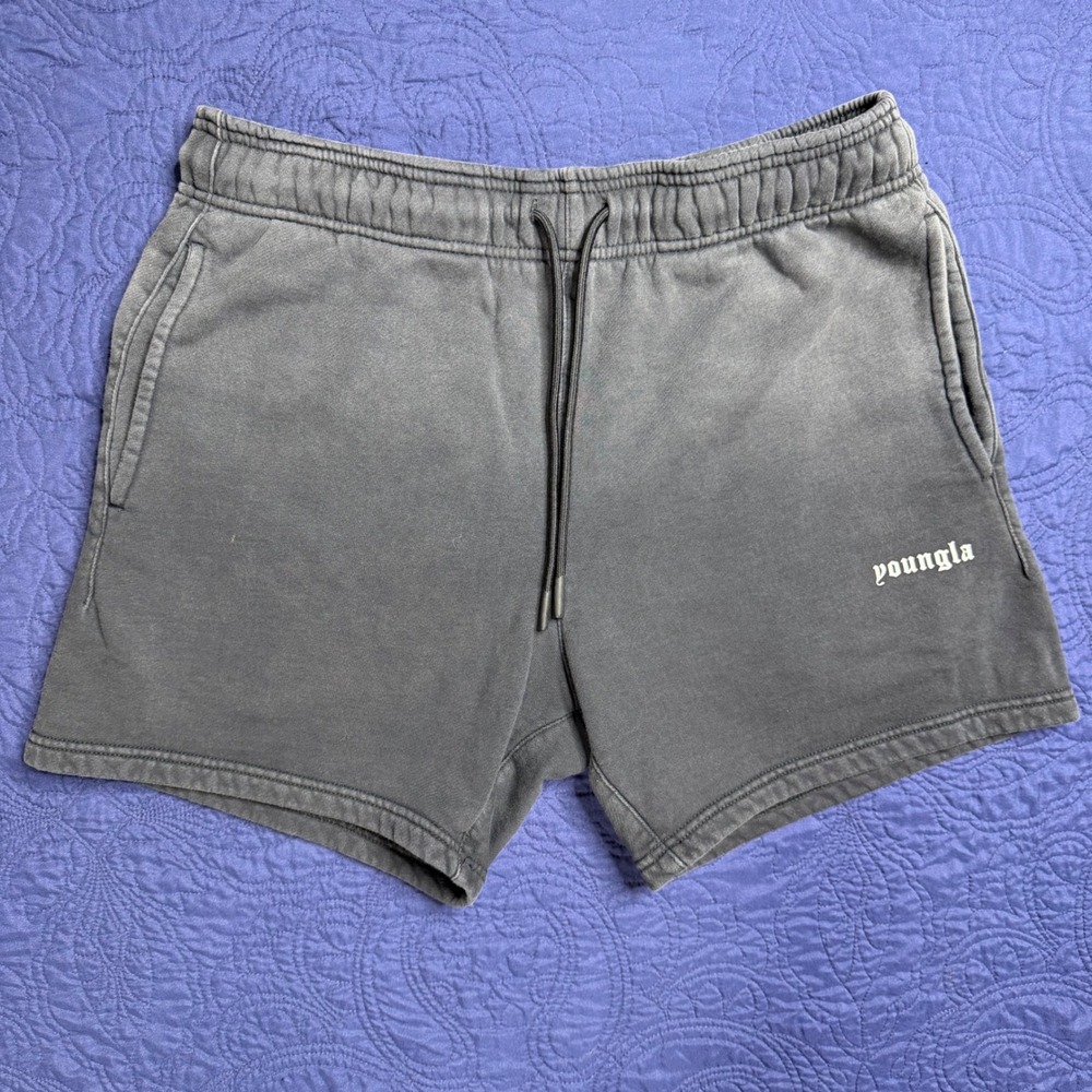 YoungLA Mens Washed Black Grey Sweat Shorts Gym Bodybuilding Size XL 5 Inseam